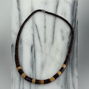 VTG Hawaiian Black and Brown Coconut Bead Surfer Necklace 16”